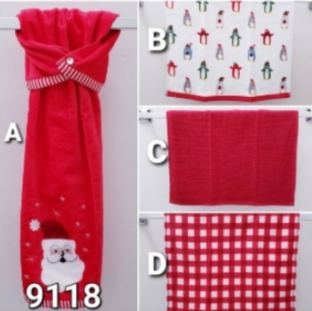 ❤️NEW!❤️ #9118 ■Santa, Penguins, Check print Hang'N'Snap Towel 🤍Select Snap